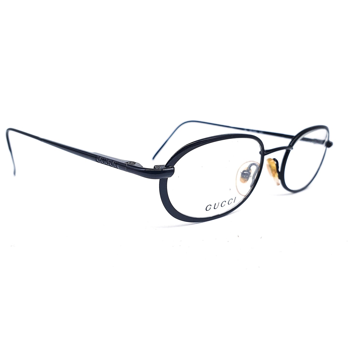 Gucci gg2626 black metallic oval eyeglasses frames, 90s NOS made in Italy