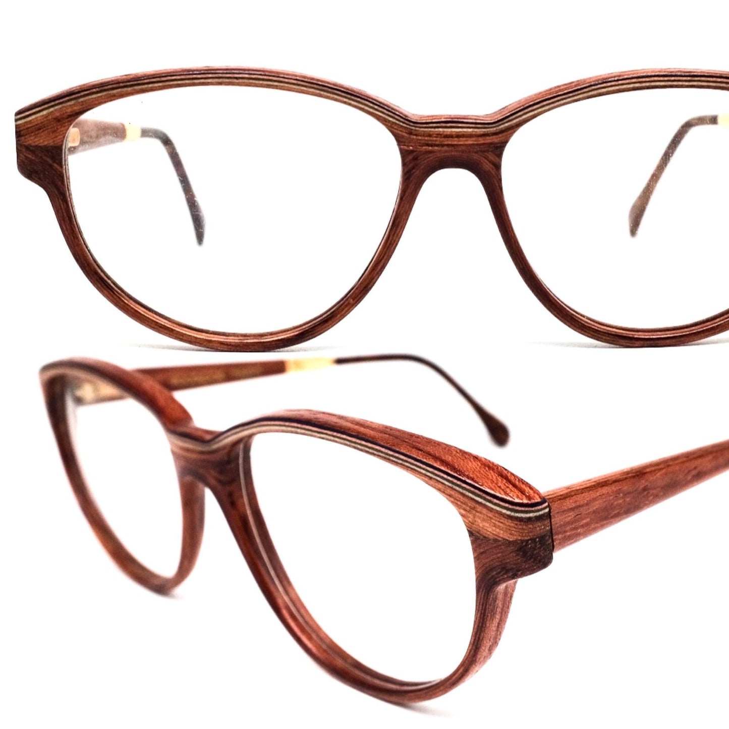 Woodlook Paris real wood cateye eyeglasses frames hand crafted in France, 80s NOS