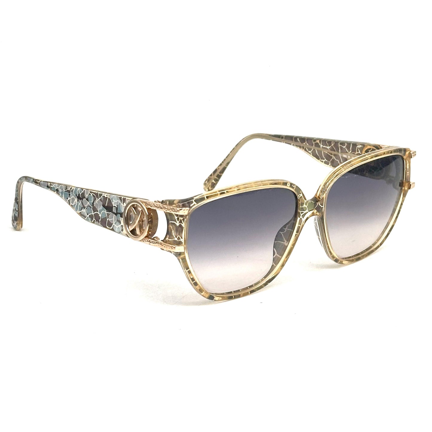 Paloma Picasso 3860 optyl crackled glaze frame in brown, green, gold and turquoise shades, gold logo emblem detail on the temple 90s NoS