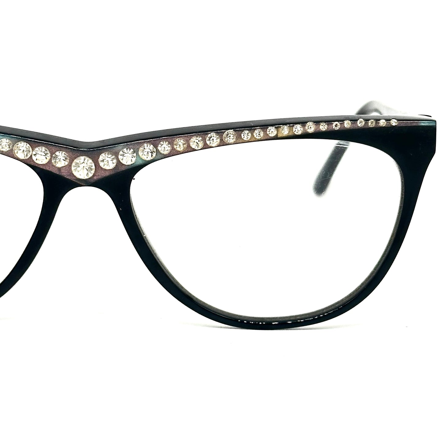 Renée Chantal Paris stunning black cateye frame with pearl and rhinestones details, NoS 70s France