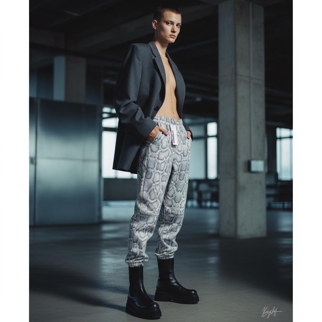 Real leather trackpants w snake print-3d texture, super realistic feel and look, BNWT itsly 90s