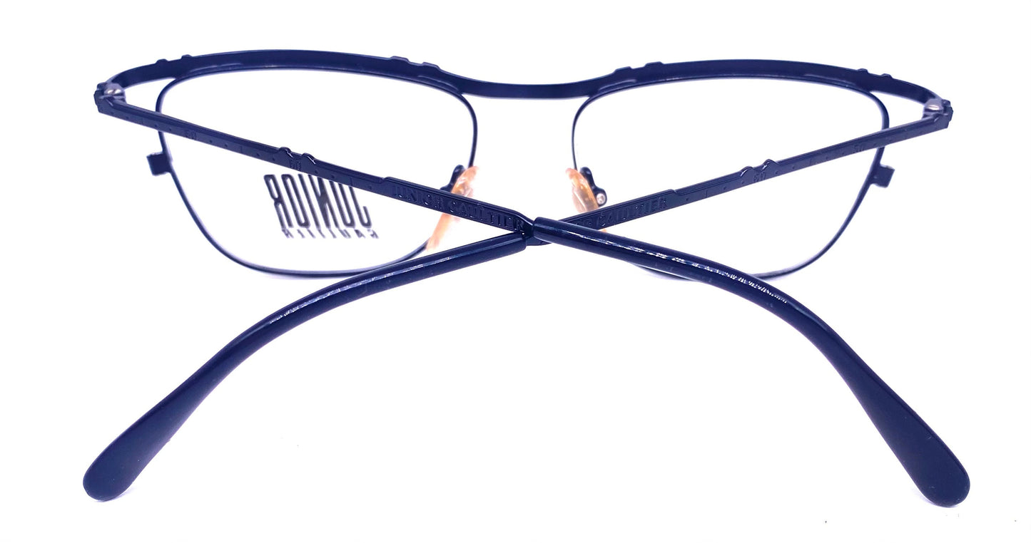 Junior Gaultier 57-3174 black metal cateye frames with “unrolled” watch bezel browline, collectible and cool, NoS 80s Japan