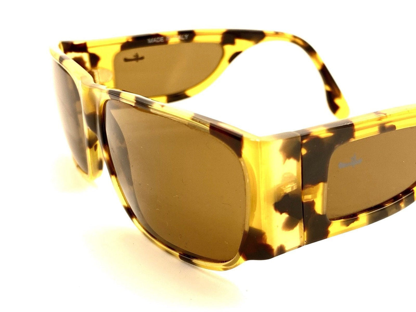 Occhiali da sole Sisley squadrati con visiera laterale, tartaruga chiaro con lenti marroni, anni '80 NOS