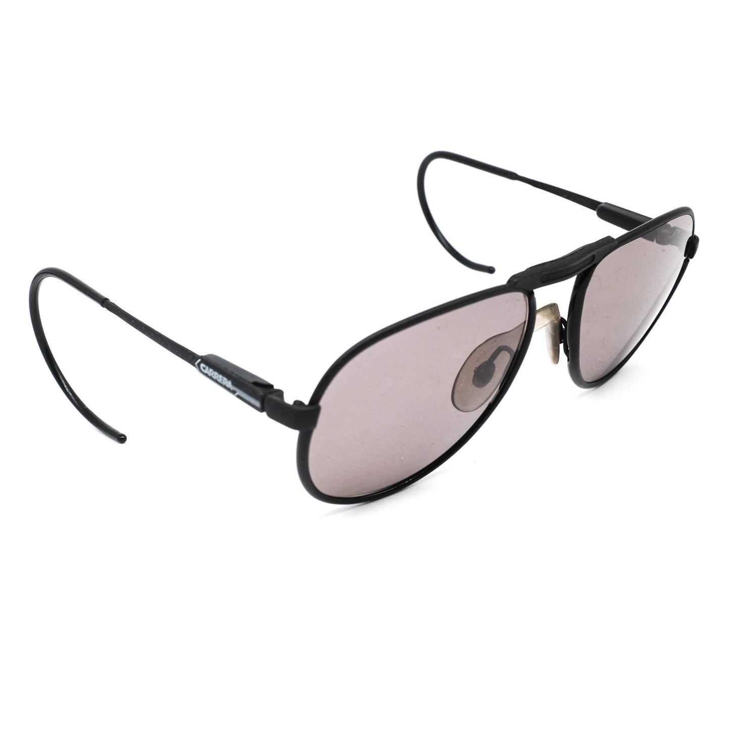 Carrera Sport black metal cable aviator sunglasses with black lenses and special hook temple tips,  80s NOS