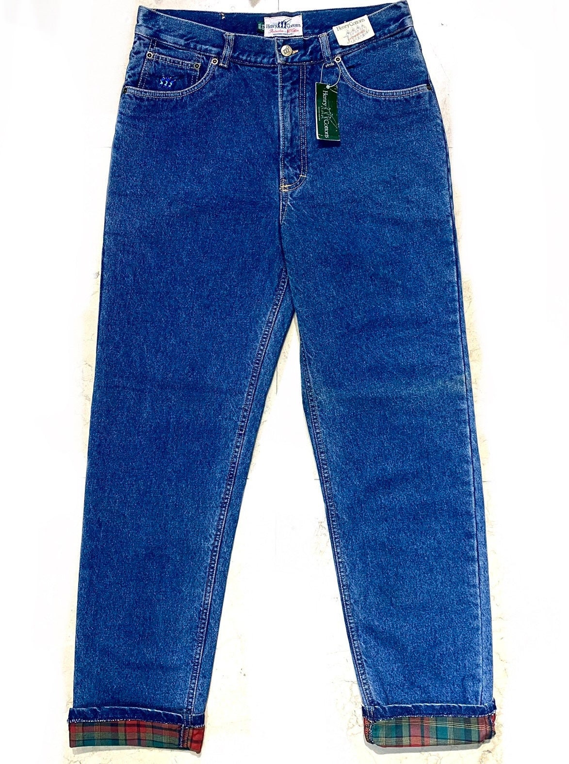 Henry Cottons NOS winter jeans with red tartan cotton lining, sz 48, 50, 52 new with tags