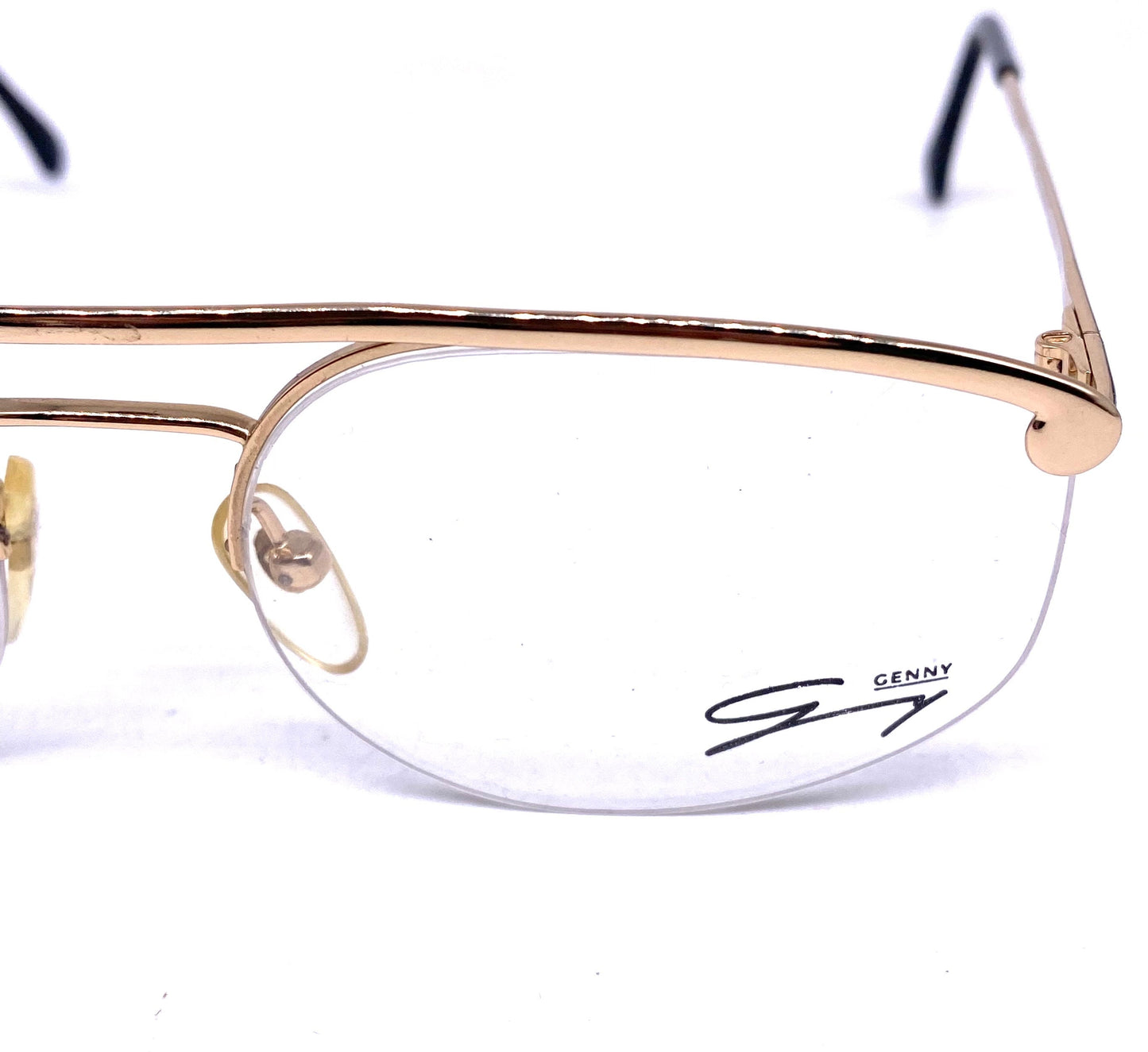 Genny 518 oval flat top rimless eyeglasses frames hand made in Italy, coolest minimalist design 1980s NoS