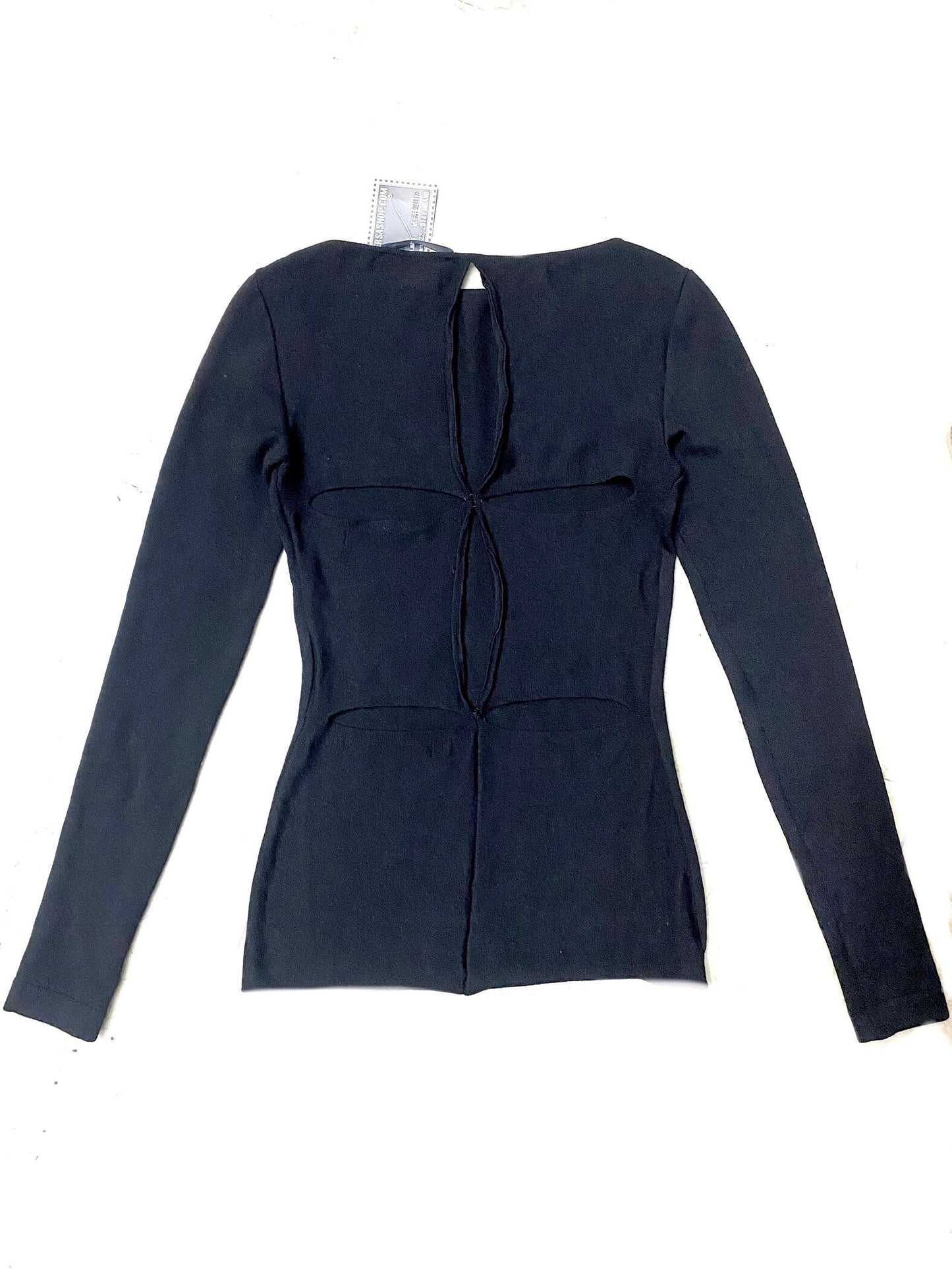 Alberta Ferretti minimalist black wool jumper w/ sexy back slits detail, sz 40 mint
