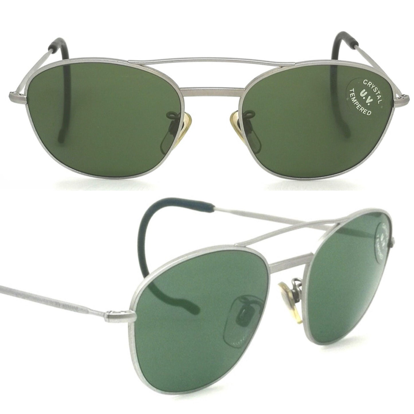 Giorgio Armani 605r retro satin silver square sunglasses w tempered crystal lenses, NOS 80s