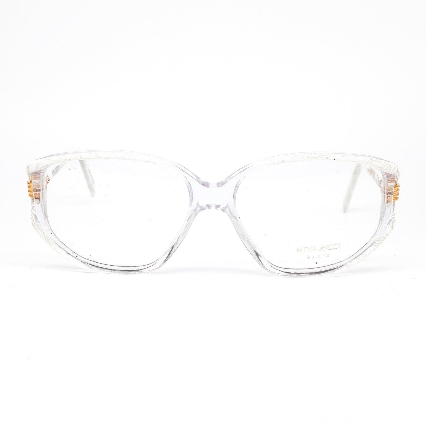 Nina Ricci 2402 vintage butterfly eyeglasses frames in clear acetate w/ gold details, NOS 80s Handmade in France