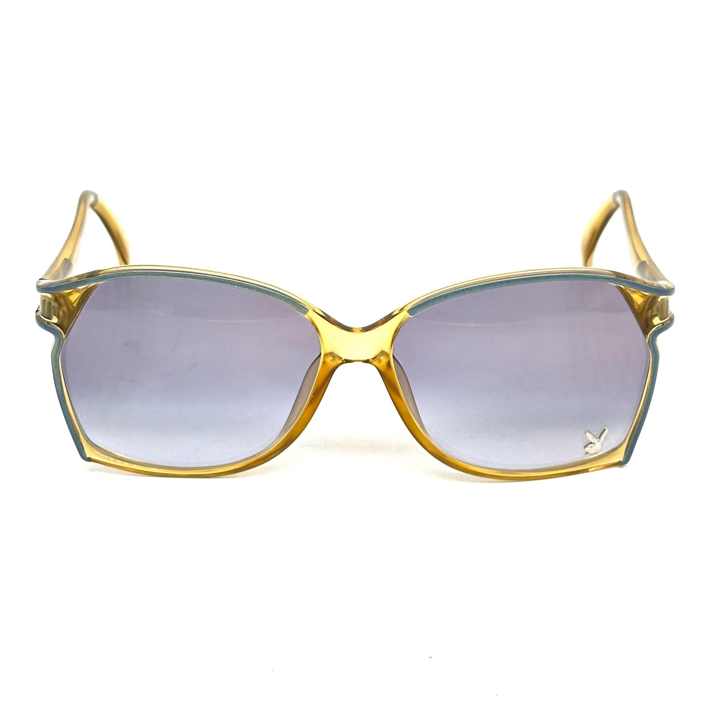 Playboy 4573 optyl translucent sunglasses with metallic blue stripes, blue gradient lenses and silver bunny detail NOS 70s Austria