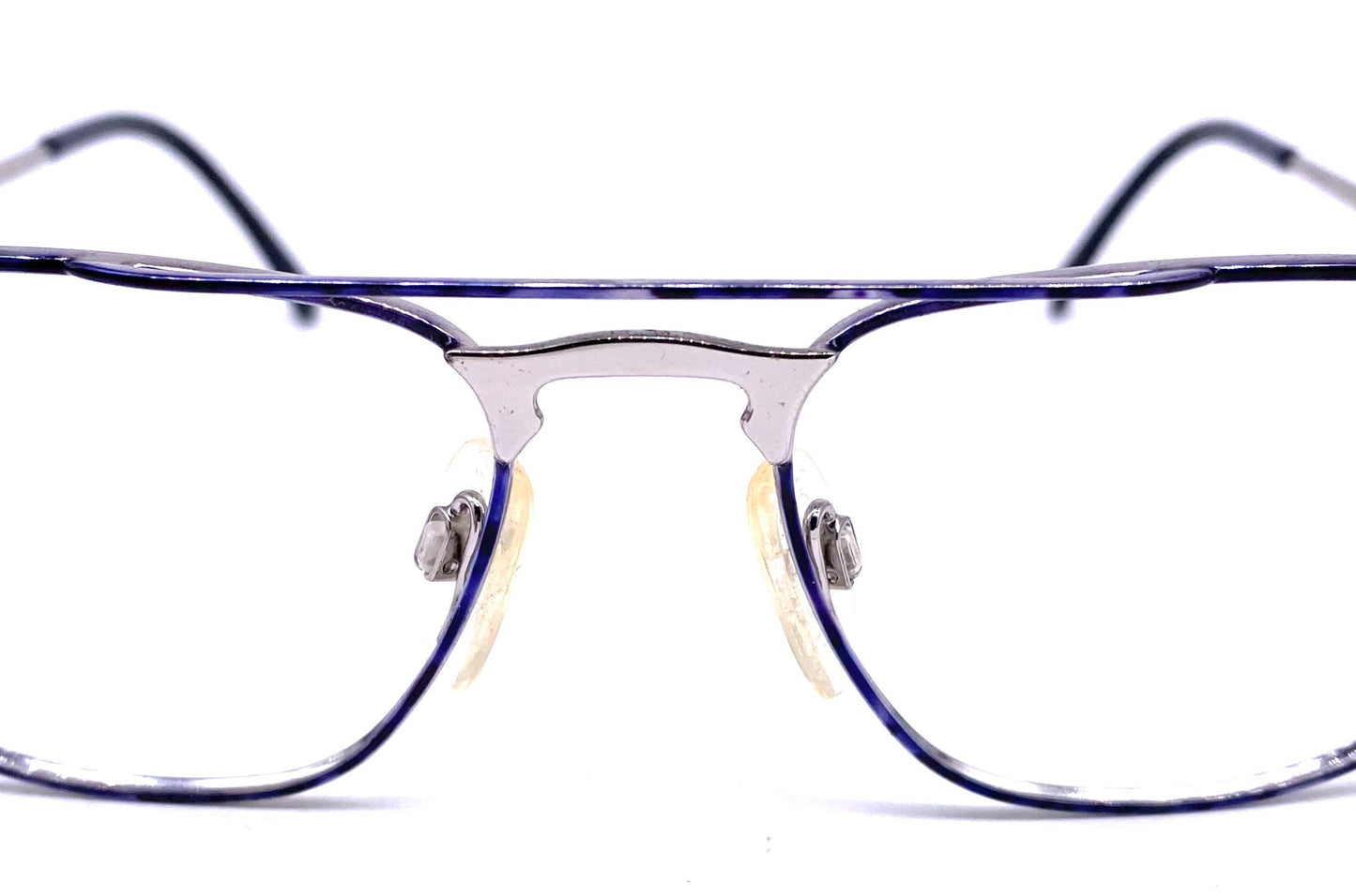 Missoni M833 square dbl bridge glasses in silver metal w blue tortoise alike pattern, NOS 80s Italy