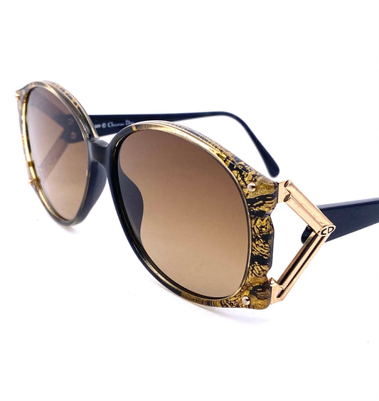 Christian Dior 2575 golden oversized cello/ metal Sunglasses with cutoff temples, 80s Germany NOS