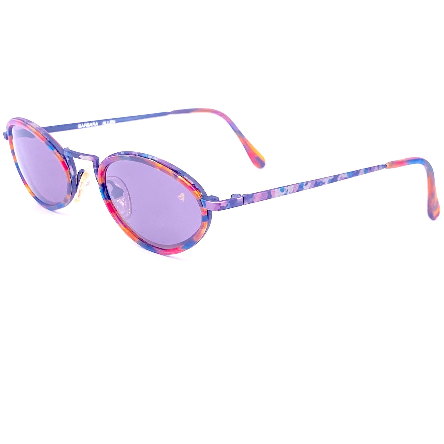 Barbara Allen oval dbl rim minimalist sunglasses w retro Styled bridge, coming in tortoise or multicolor acetate, NOs 80s