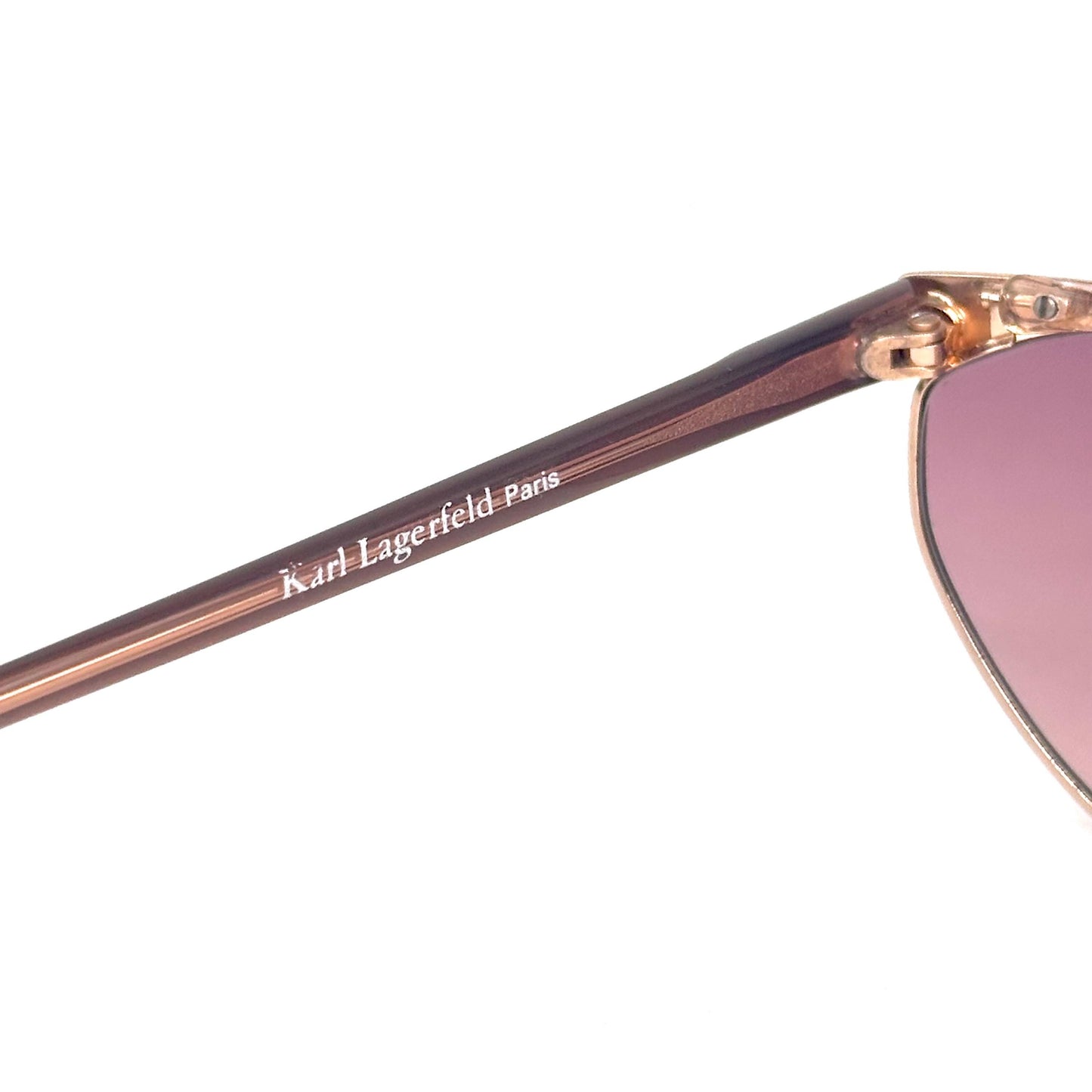 Karl Lagerfeld 109 58 903 brown tortoise and gold frame with chess detail on the sides vintage sunglasses w/ gradient purple lens, NOS