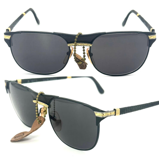 Winchester ElDorado black-gold leather coated sunglasses hand made in Italy, NOS 90s