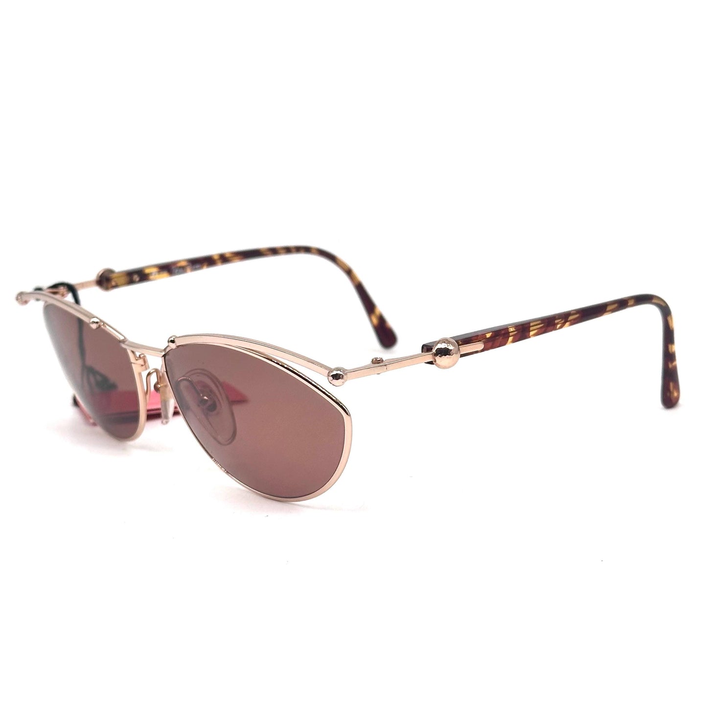 Paloma Picasso 3778 gold frame sunglasses with spheres details and spotted yellow and brown temples 80s NoS