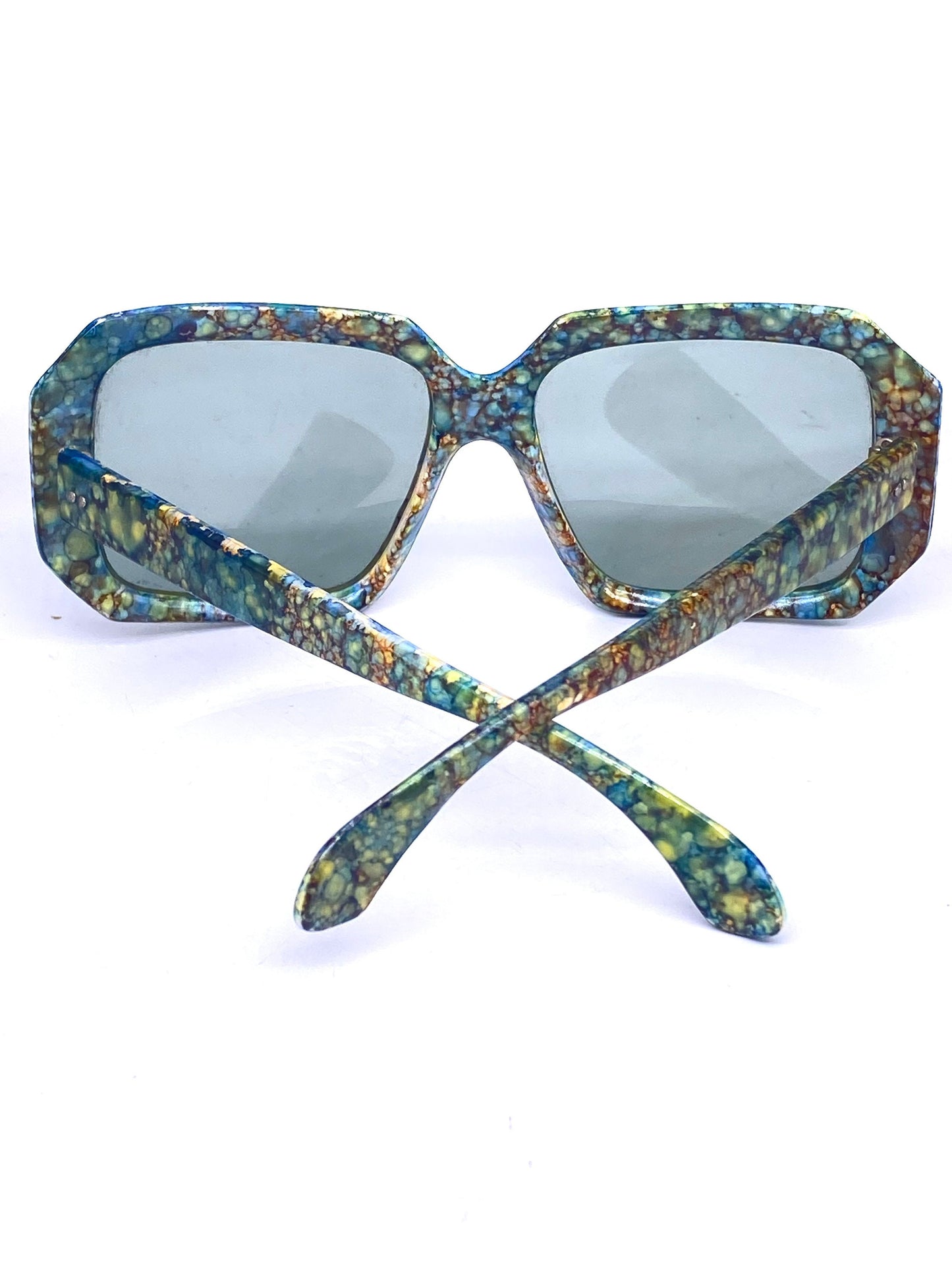 Ato France collectible squared oversized sunglasses w psychedelic texture, NOS