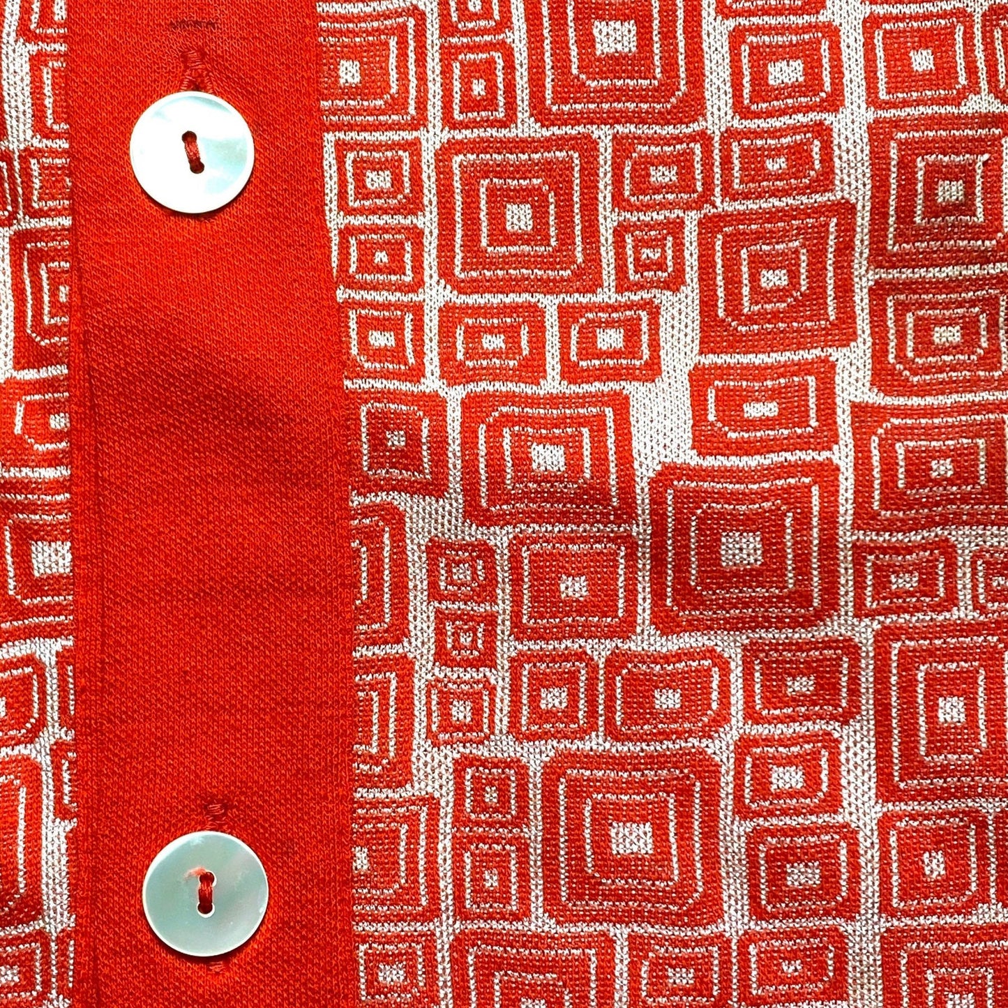 Ragno 1960s BNWT cotton cardigan, op-art red-white jacquard allover, minty