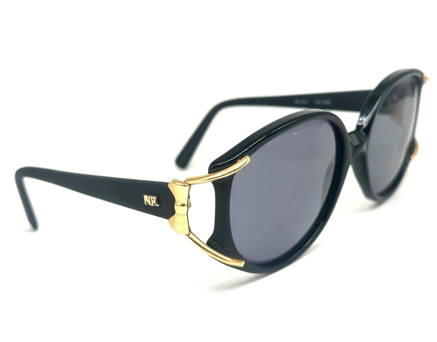 Nina Ricci classy black oversized sunglasses w golden details, NOS 90s France