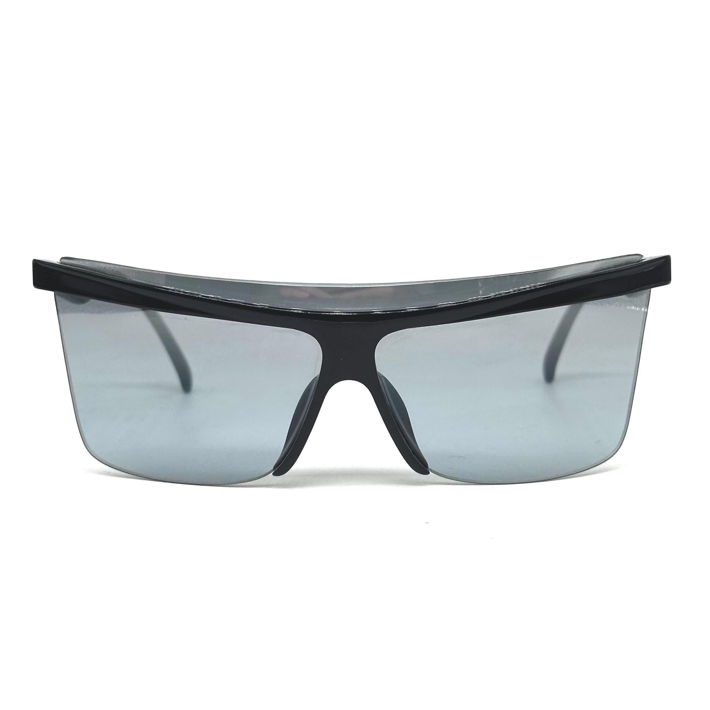 Christian Dior 2395 futuristc black optyl mask sunglasses with silver CD logo detail on temples 70s NOS