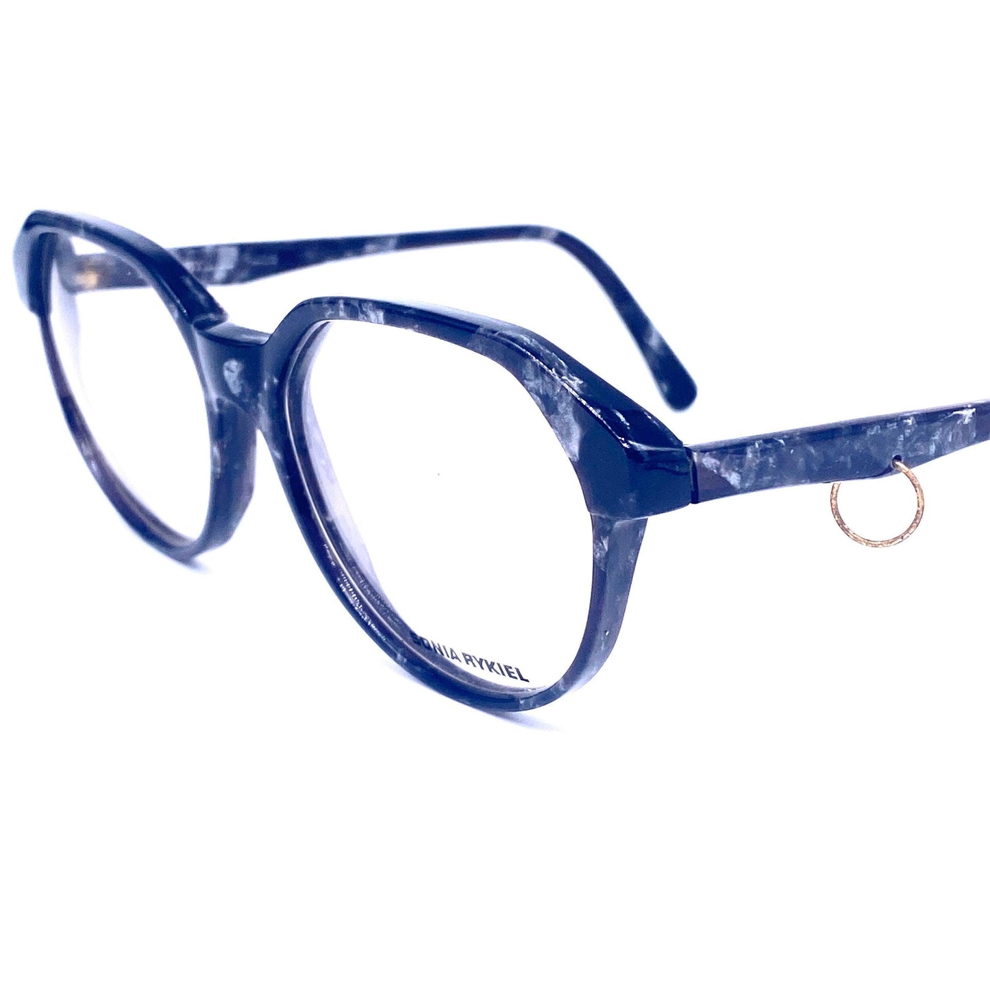 Sonia Rykiel cool black marbled panto flat brow glasses frames hand made in France 80s NoS