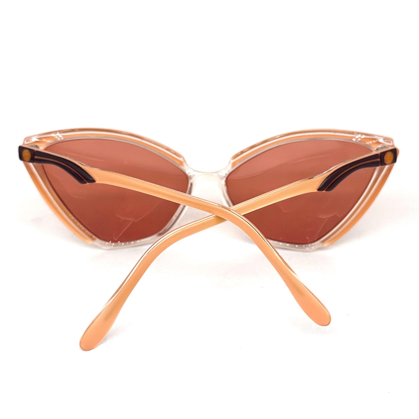 Karl Lagerfeld 103 54 2836 clear cateye sunglasses with salmon orange and brown stripes, orange lenses, 1980, NOS