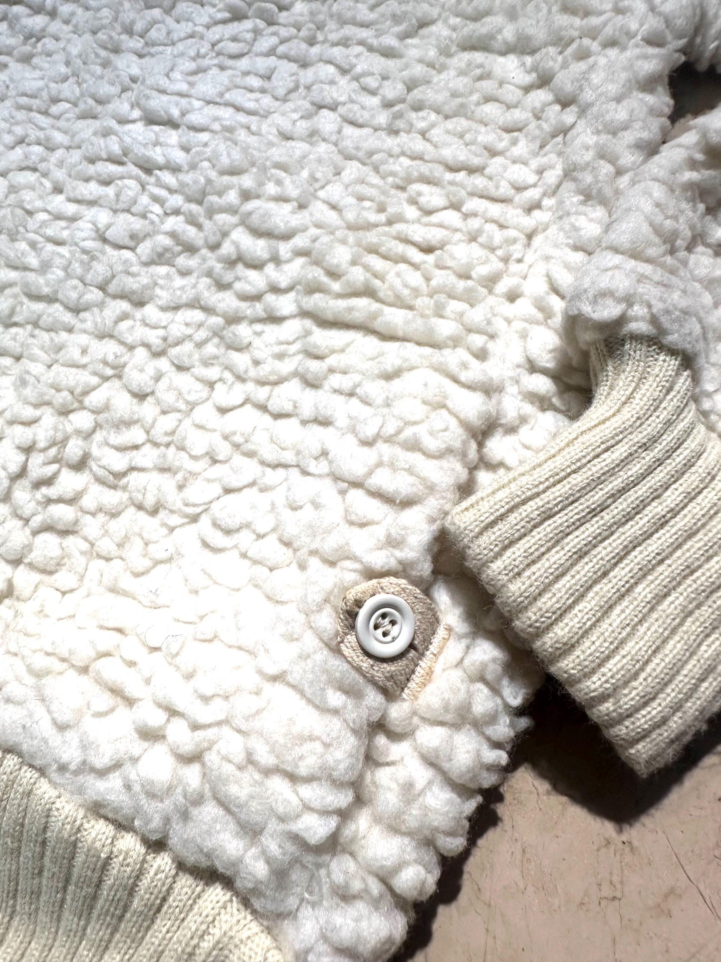 Fascino rare 1970s sherpa- faux shearling jumper w knitted borders, finest quality hand made garment, mint.