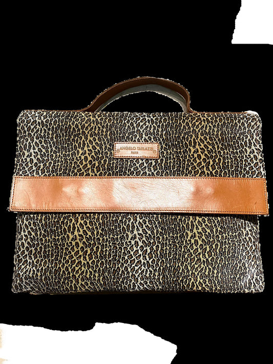Angelo Tarlazzi cheetah canvas/ tan leather folder bag, NOS 80s