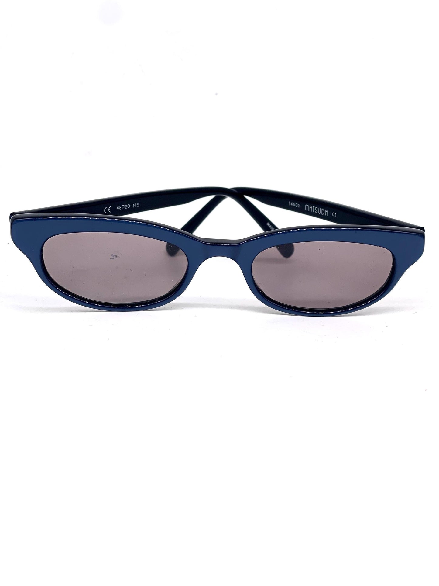 MATSUDA sleek minimalist acetate cateye sunglasses coming in blue and purple colors, NOS 90s Japan