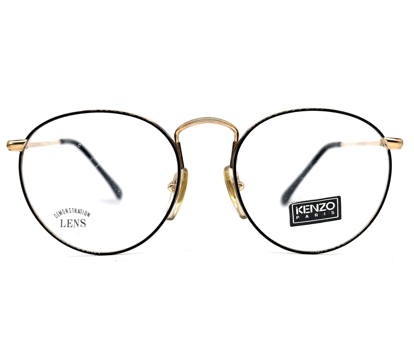 Kenzo musicien classy golden metal round frames p3 styke w black enameled rims, NOS 80s France
