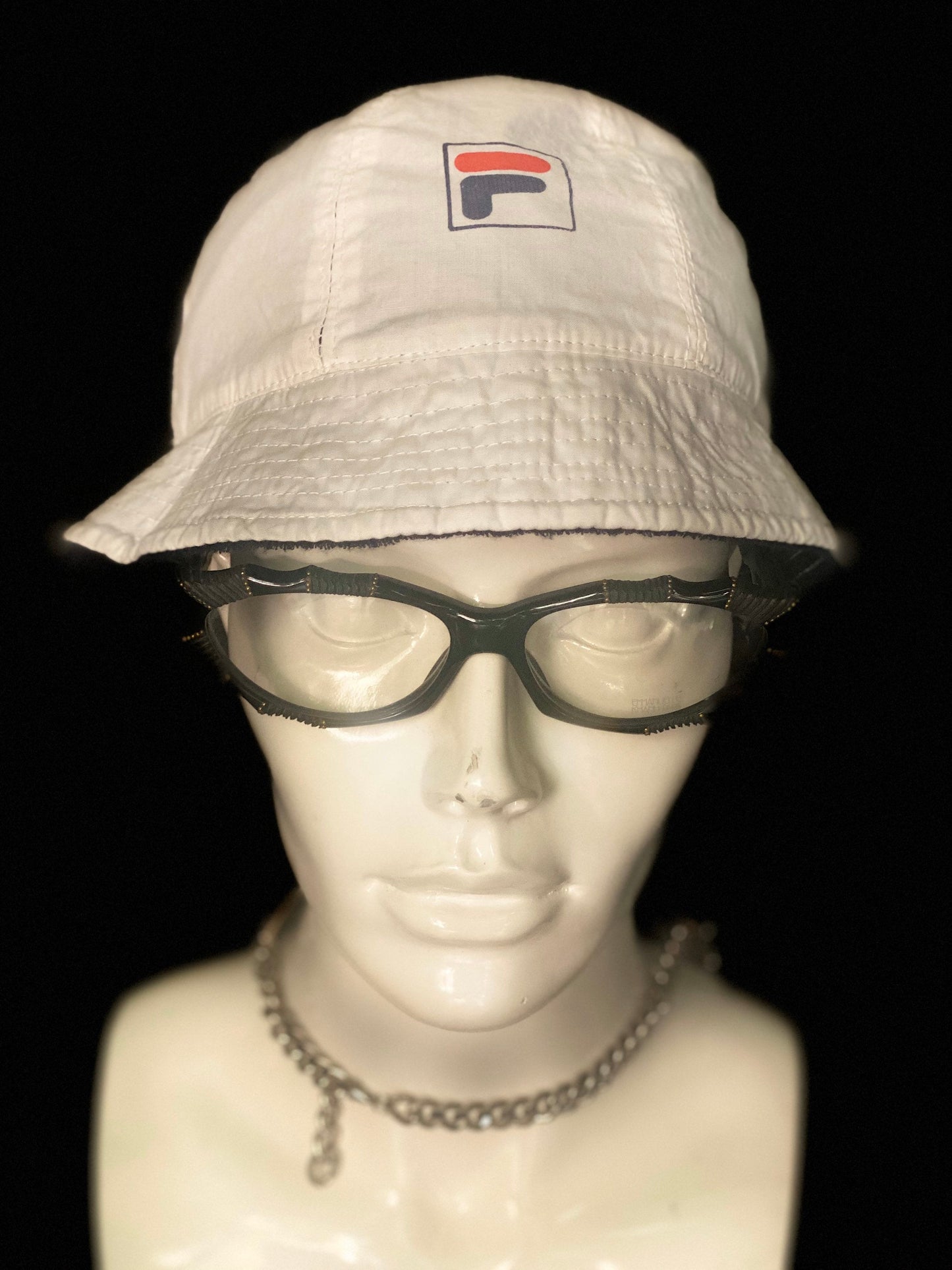 Fila vintage 90s bucket hat, white or navy with logo, fresh lining in a cotton terry, new old stock