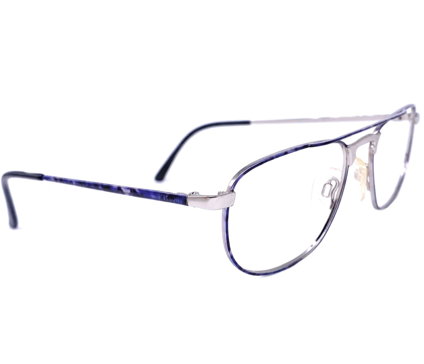 Missoni M833 square dbl bridge glasses in silver metal w blue tortoise alike pattern, NOS 80s Italy