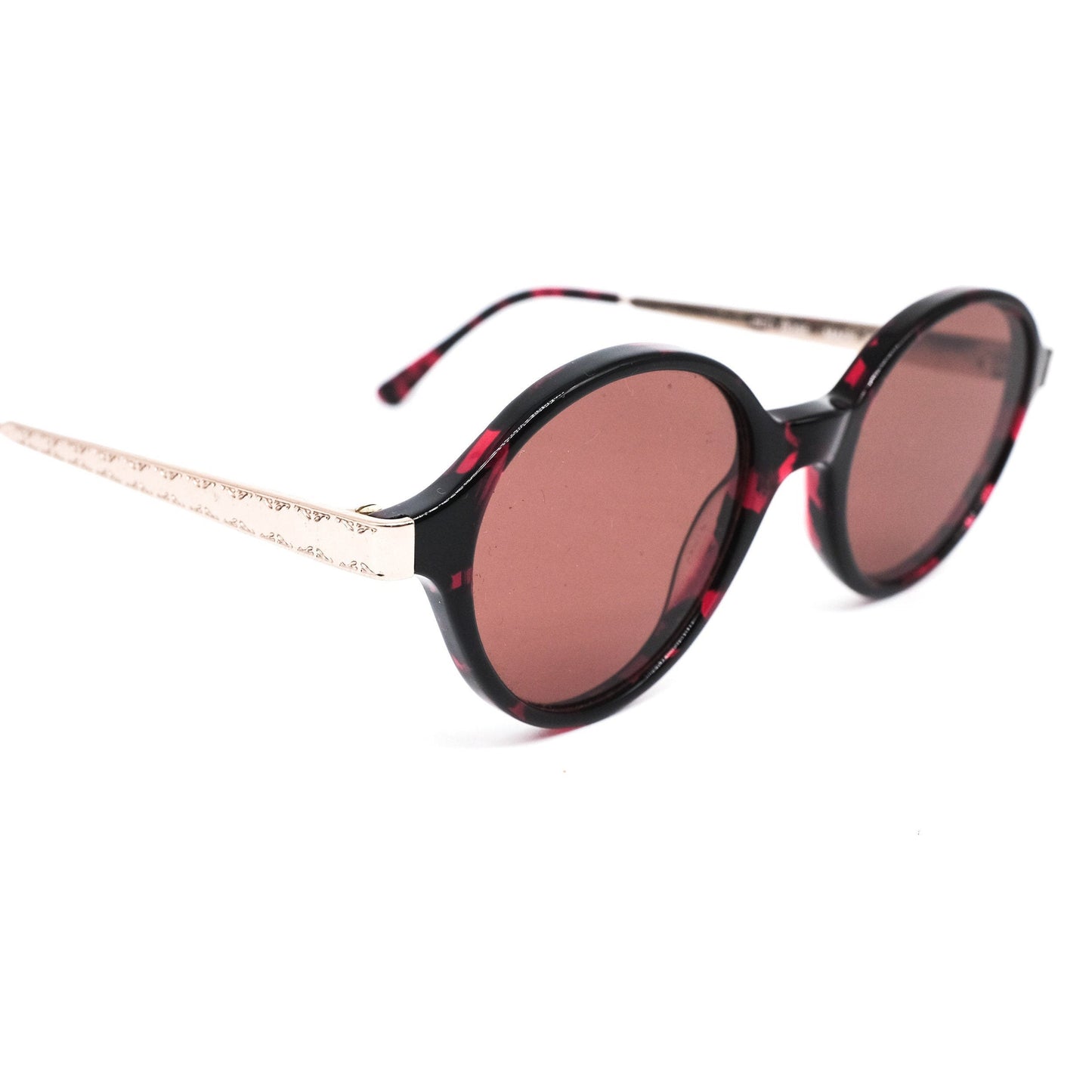 Red Rose RR51 round tortoise sunglasses with flat lenses & golden metal carved temples, NoS 80s