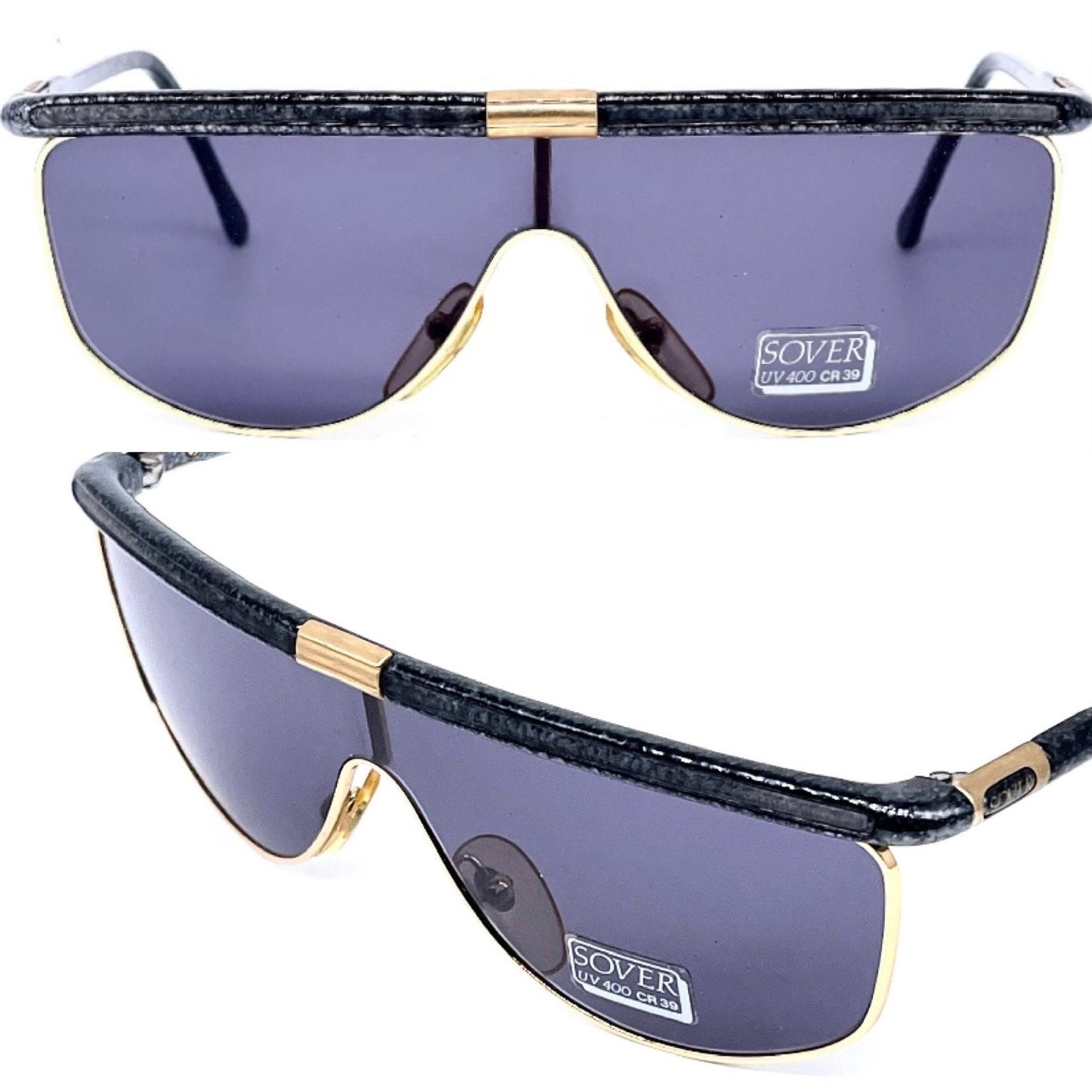 Sunglasses mask style Sover Alutanium made in Italy black-gold NOS 80s