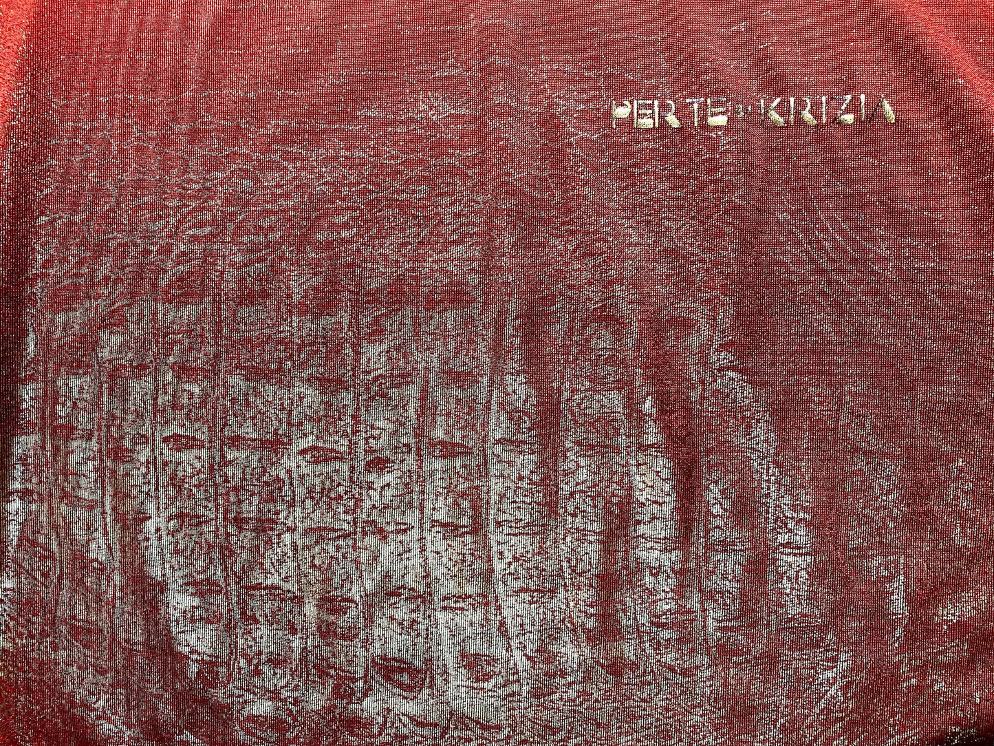 Krizia PerTe burgundy satin shirt w golden degradè croc print, NOS 80s mint sz L