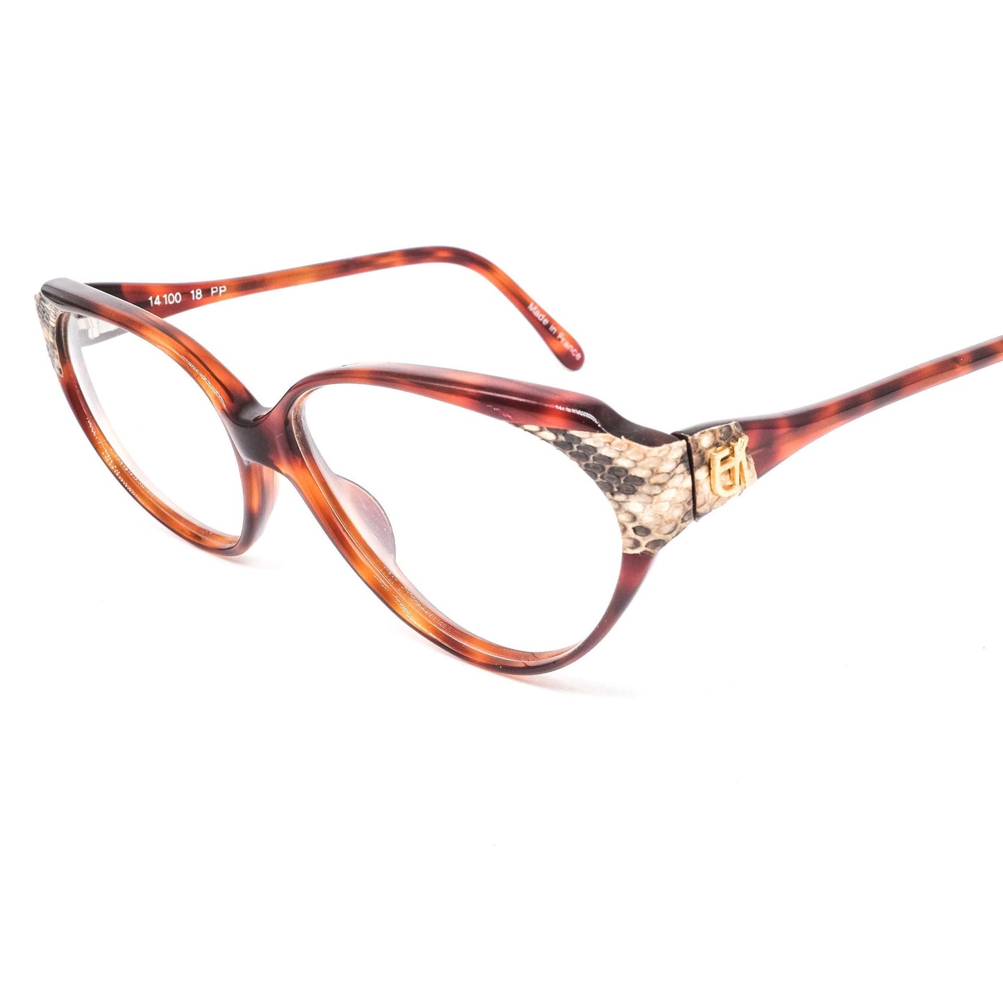Emmanuelle Khanh 14100 tortoise cateye frames with snake inserts, hand Made in France