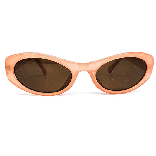 Lancome vintage rare translucent faded pink cello oval sunglasses with black lenses, 1980s NOS