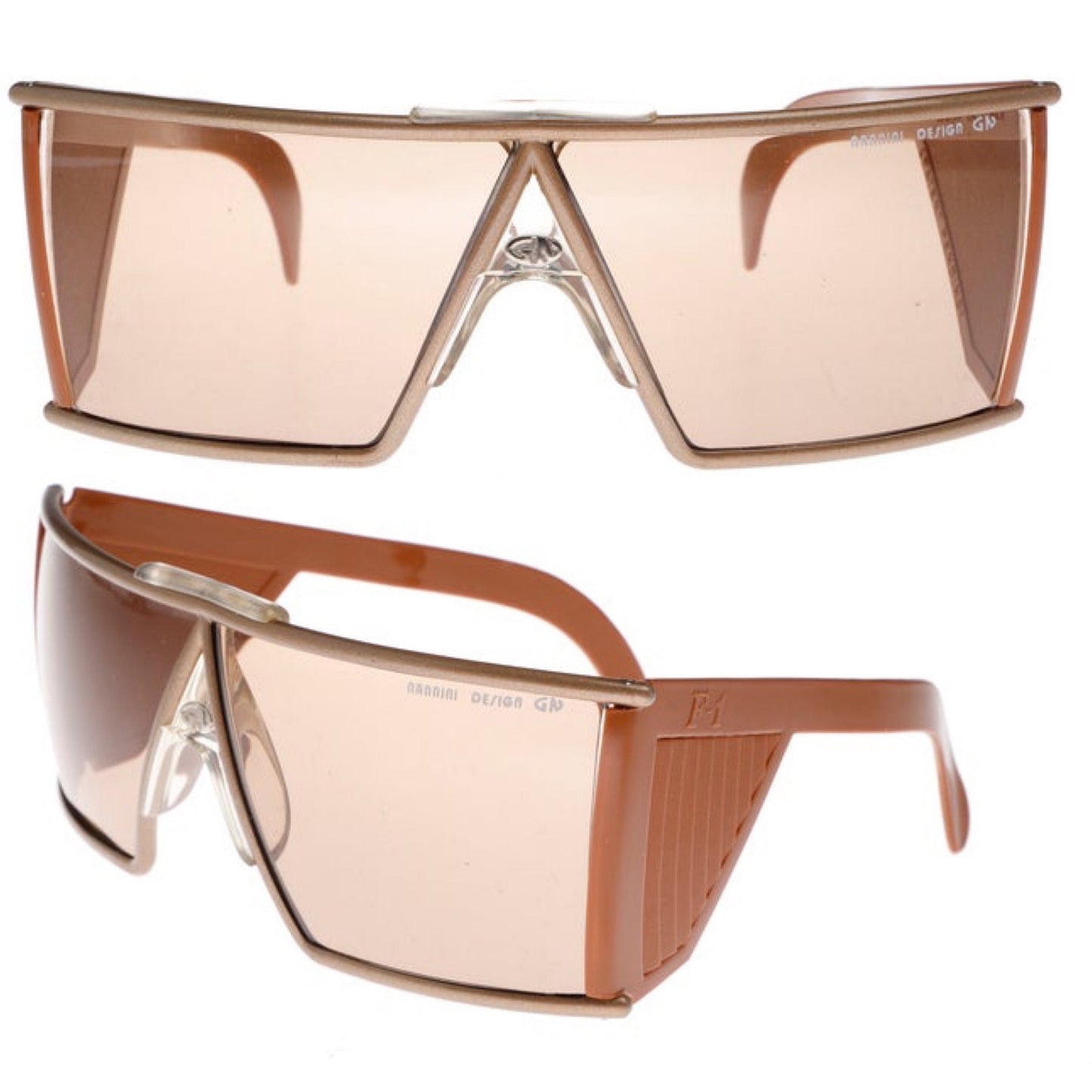 Nannini Racing wrap brown sunglasses made in Italy, 1970s NoS w case
