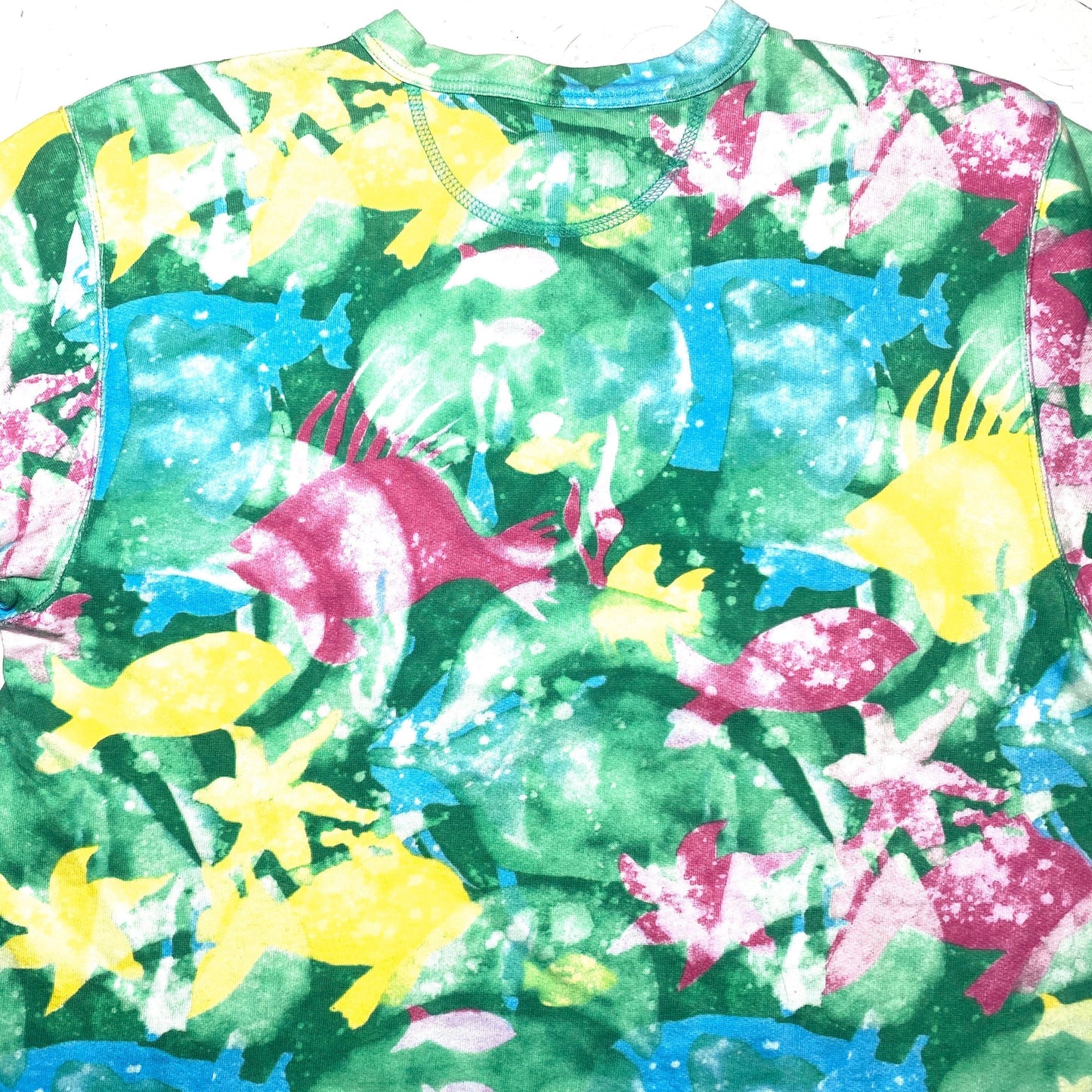Best Company 80s short sleeve sweatshirt with colorful sea themed allover print, fancy tie dye style, mint condition