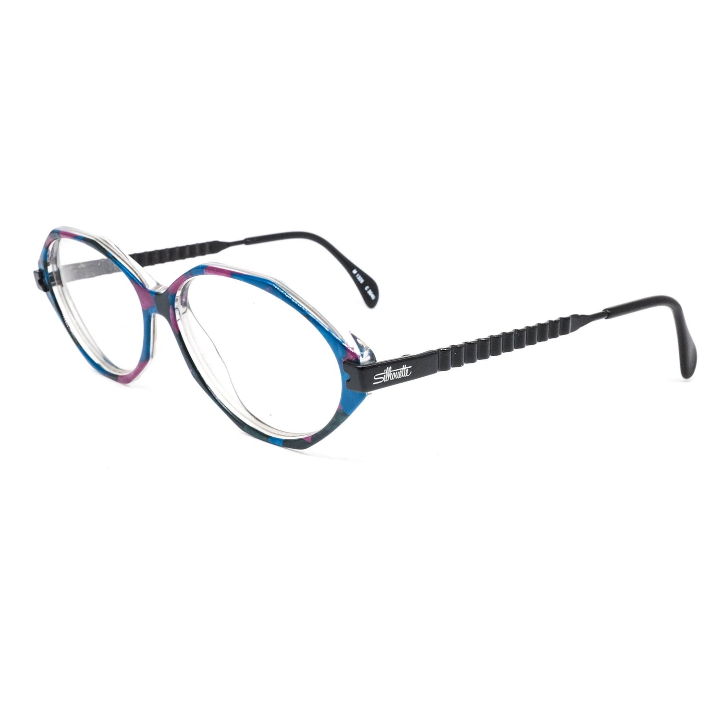 Silhouette 1328 cool flattened polygon eyeglasses frames in a colorful cello, 1990s NOS Austria