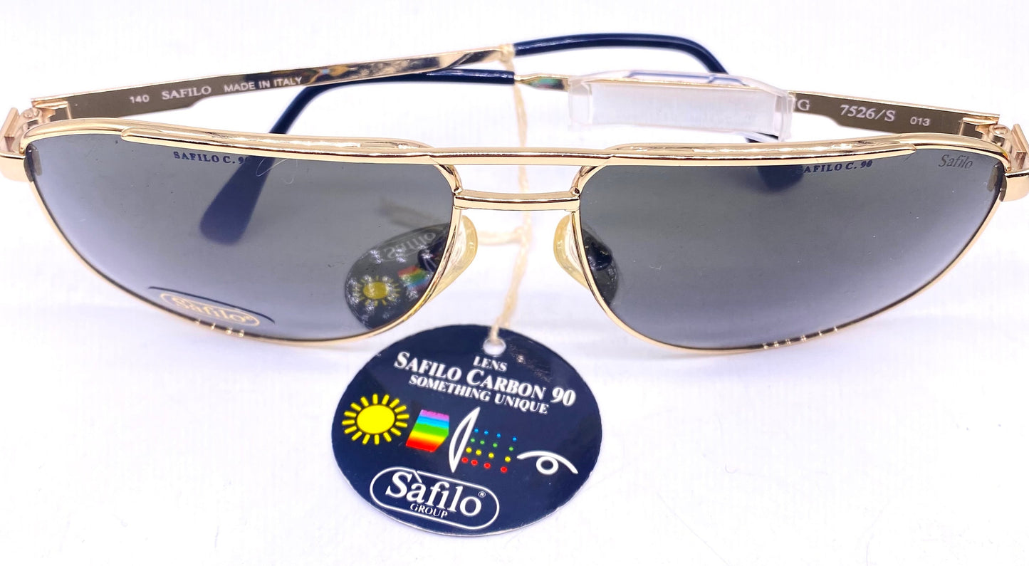 Safilo 7526 Sporting dbl bridge golden metal aviator sunglasses made in Italy, 1980s NOS