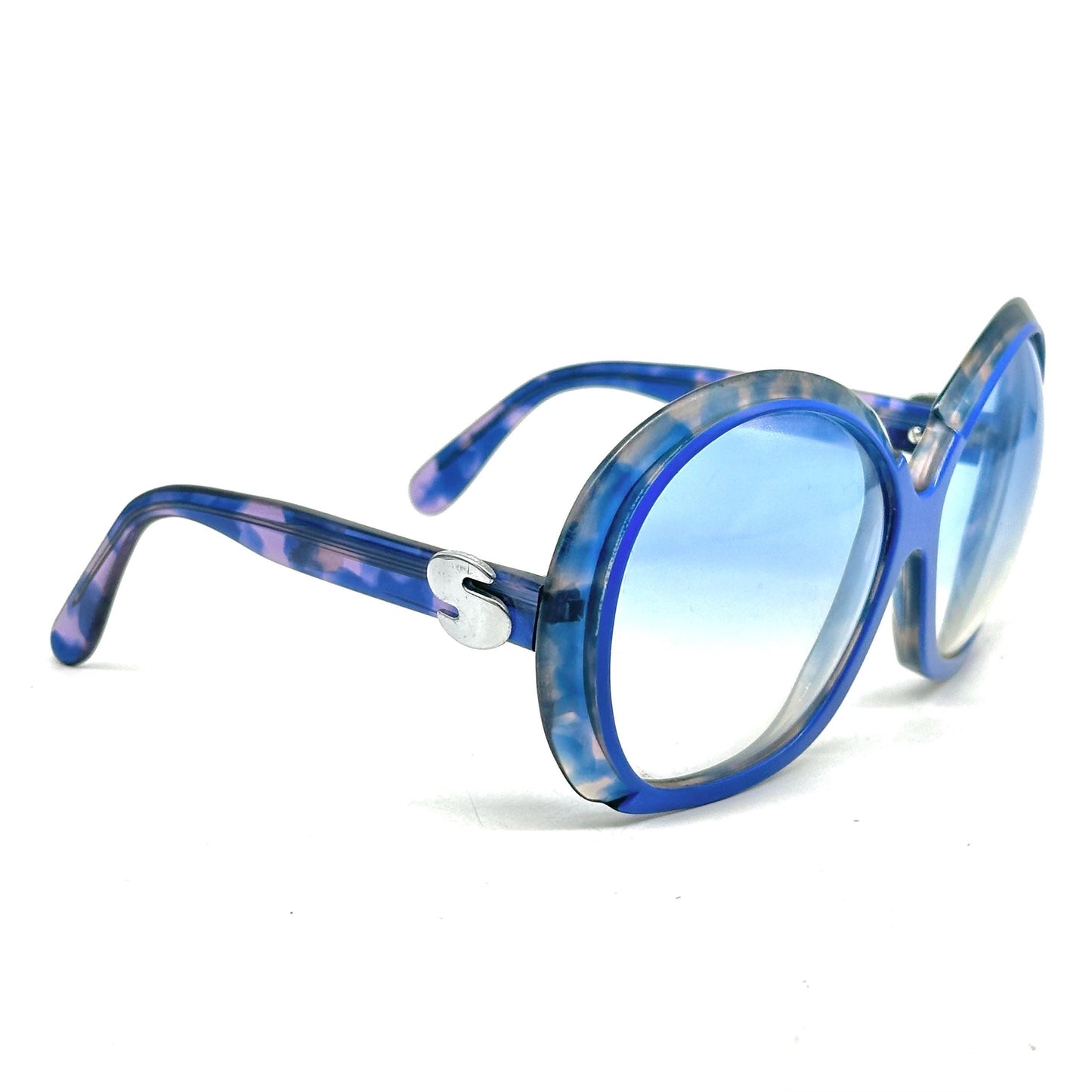 Silhouette 585 oversize Blue Tortoise/Polished Blue oval sunglasses quality celluloid frame and stylish round shapes, 1980s NOS Austria
