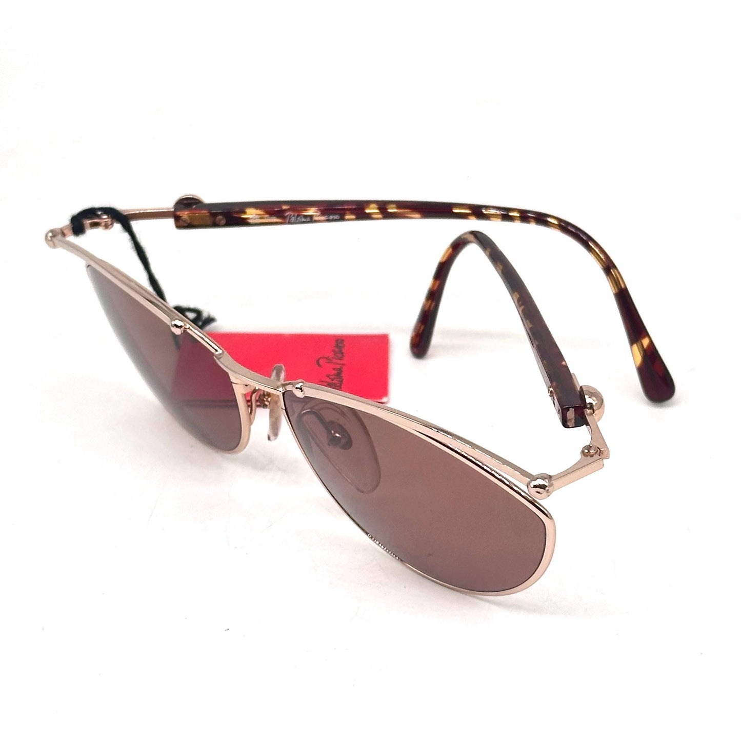 Paloma Picasso 3778 gold frame sunglasses with spheres details and spotted yellow and brown temples 80s NoS