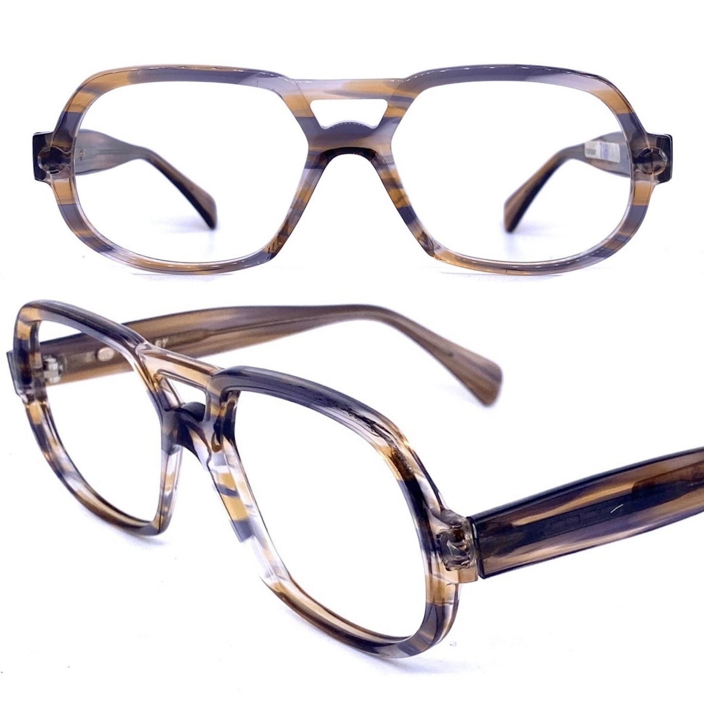 Serge Kirchhofer mod27 Smokey grey double bridge aviator glasses, NOS 70s Austria