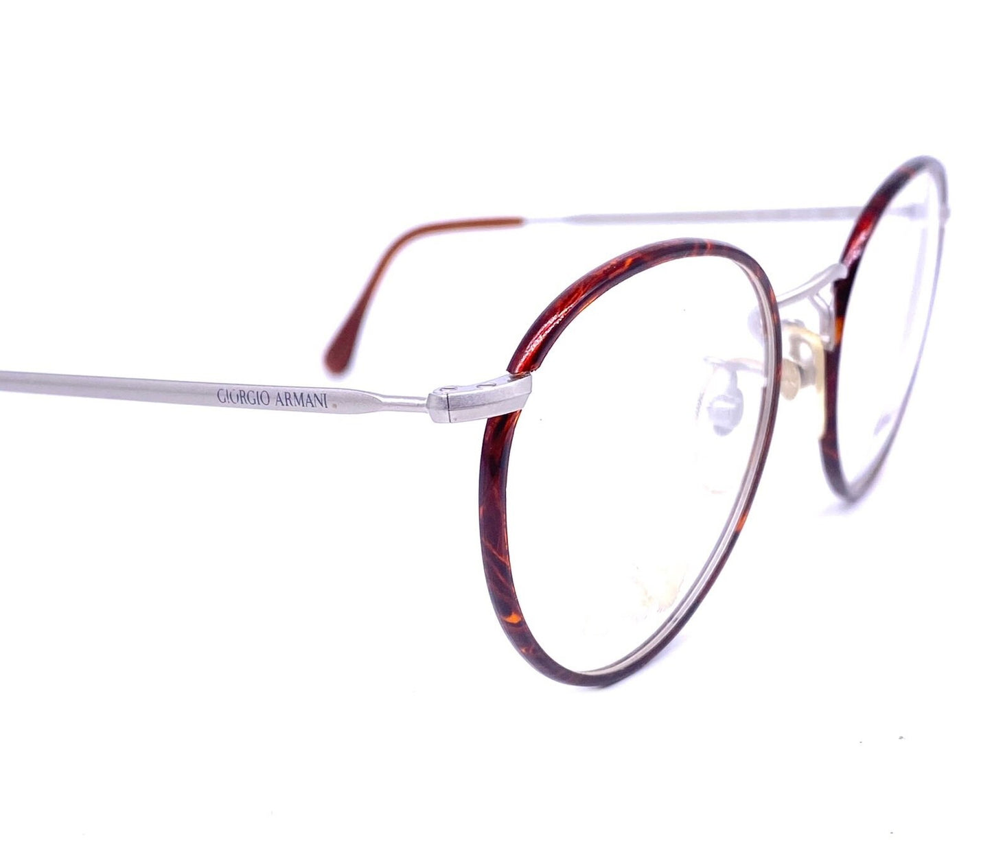 Giorgio Armani 112 classy silver pantos glasses frames w tortoise coated rims, Windsor style glasses made in Italy, 80s NoS