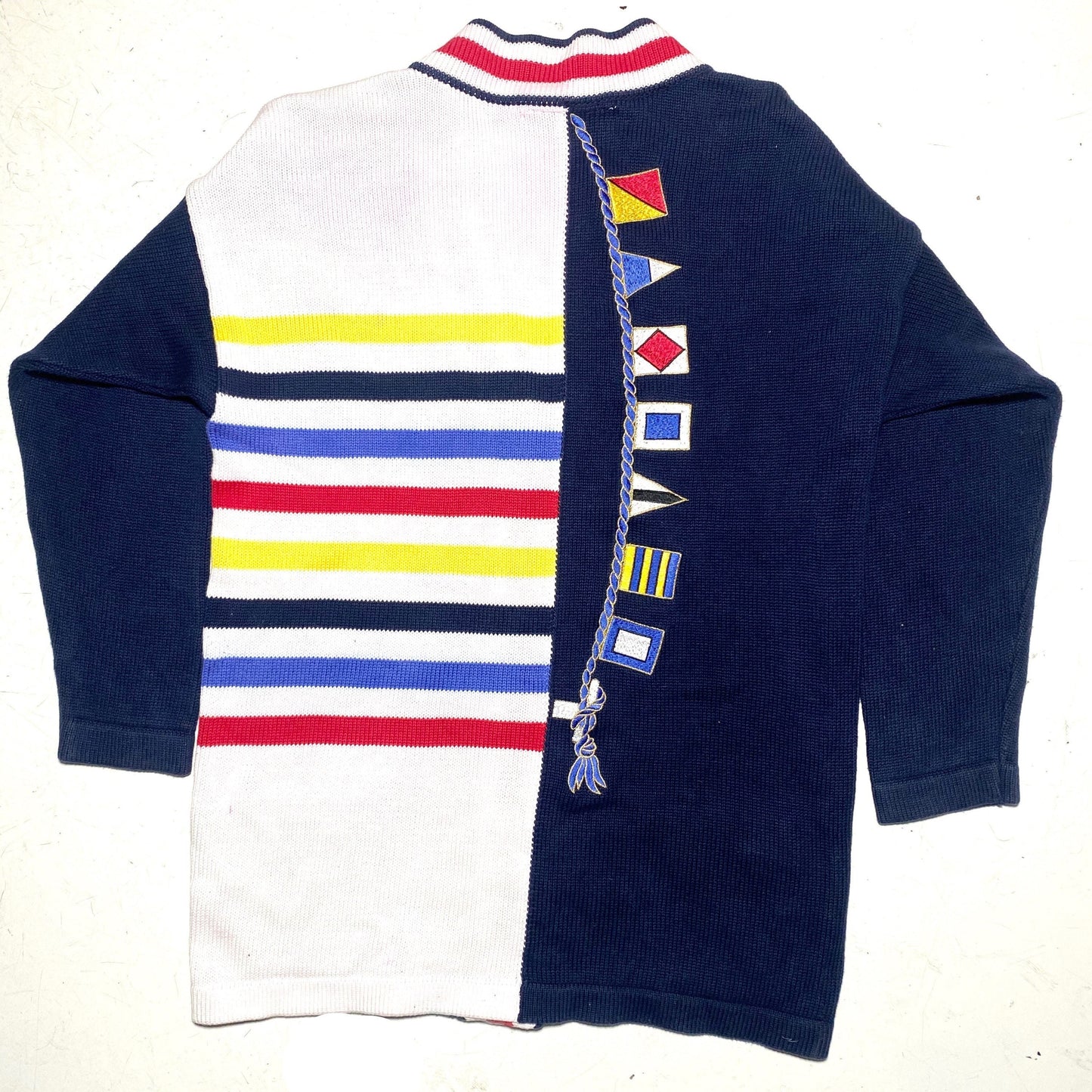 Cardigan J C De Castelbajac in cotone, stile yachting con bandiere e nodi a vela, buone condizioni