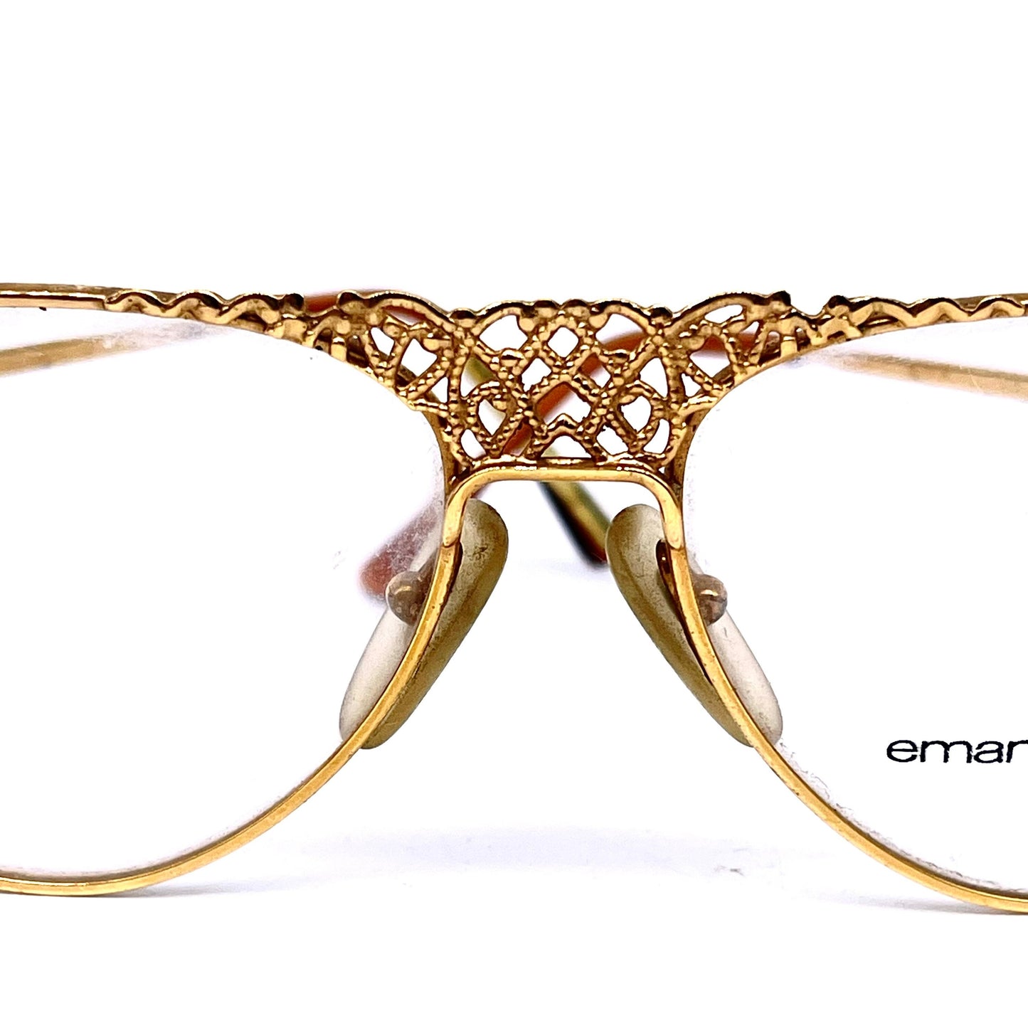 Ungaro 570 by Persol Ratti incredible baroque cutoff golden metal glasses, 80s NOS