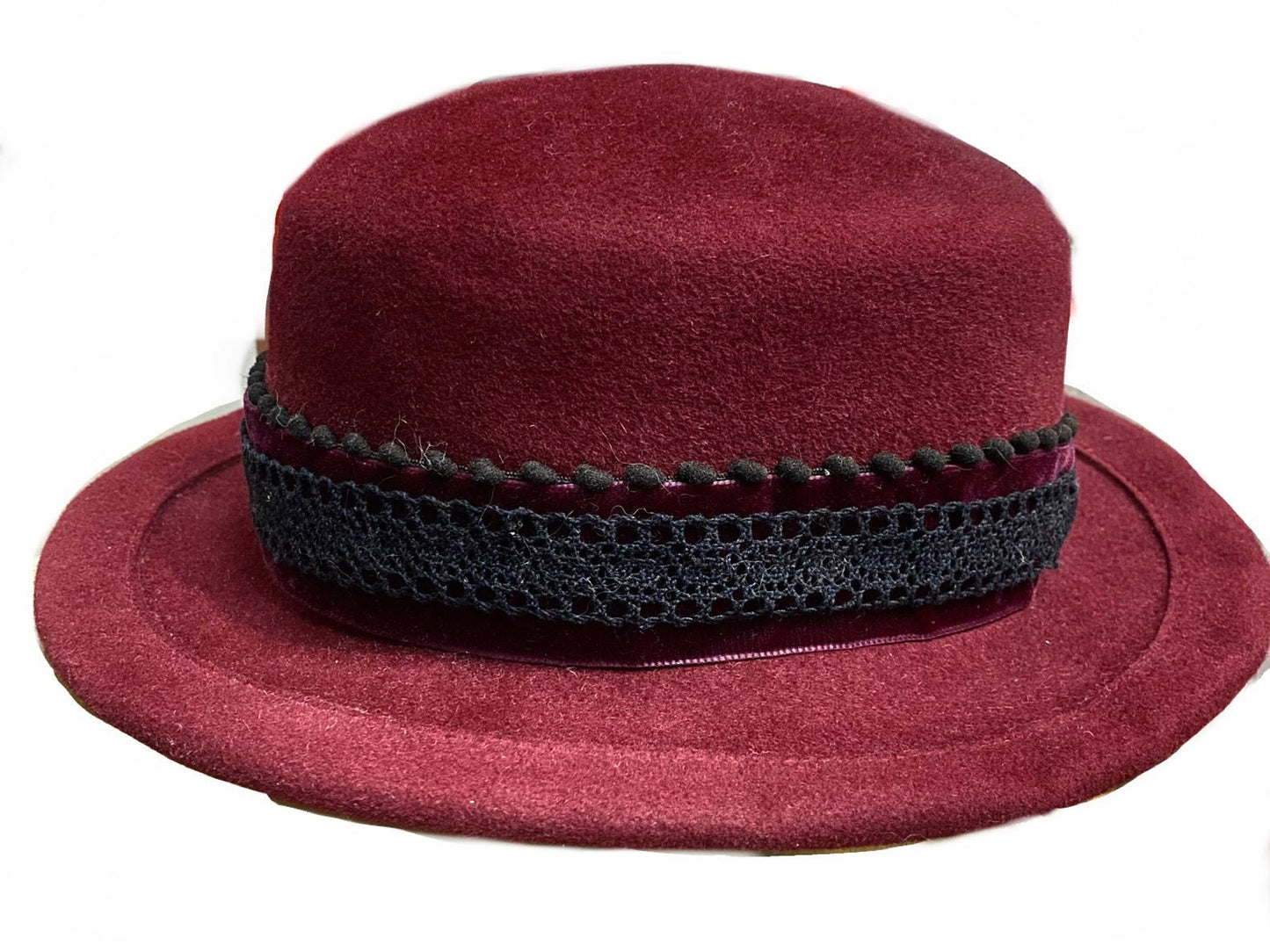 Pedrotti vtg 60s ladies burgundy rabbit hair felt hat, NOS