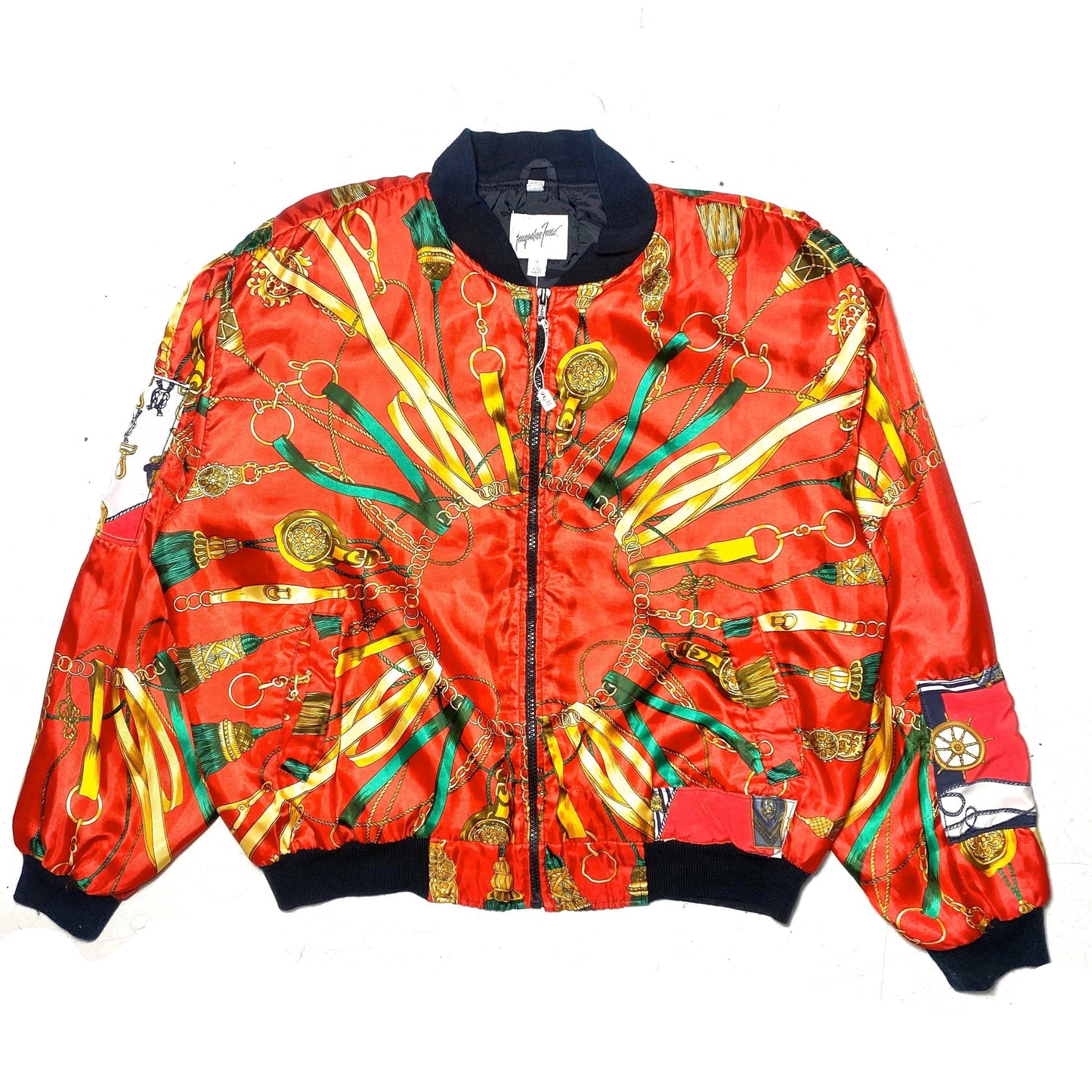 Jaqueline Ferrar red satin Hermes style print bomber jacket, 1980s great condition