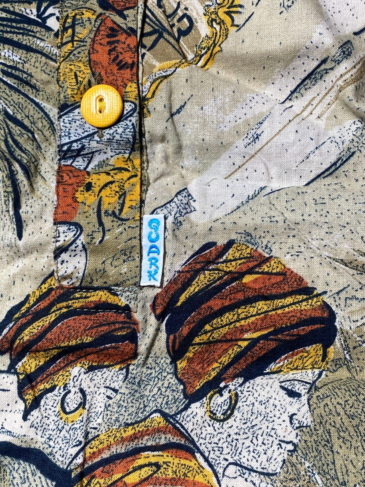 Cotton shirt with Brazil Coffe plants themed allover print, 80s mint condition